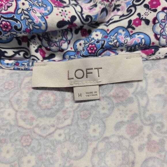 Loft Medium Pink Blue Floral V Neck Ruffle Sleeveless Knee Length Summer Dress - Picture 8 of 9